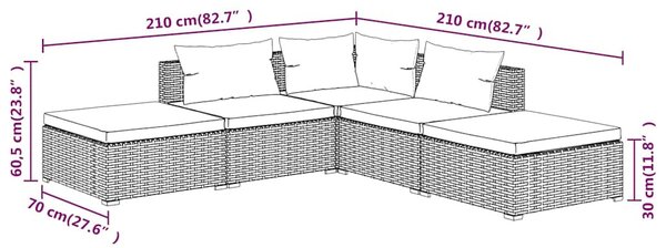 5 részes barna polyrattan kerti ülőgarnitúra párnákkal