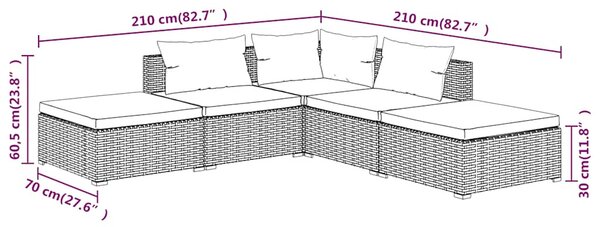 5 részes barna polyrattan kerti ülőgarnitúra párnákkal