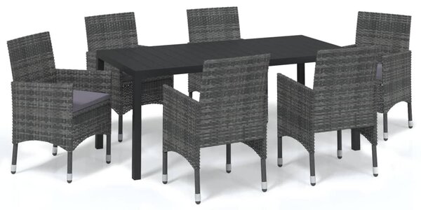 7 részes szürke polyrattan kerti étkezőgarnitúra párnákkal