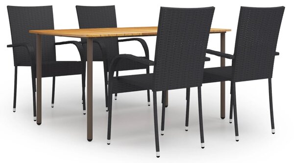 5 részes fekete polyrattan kerti étkezőgarnitúra