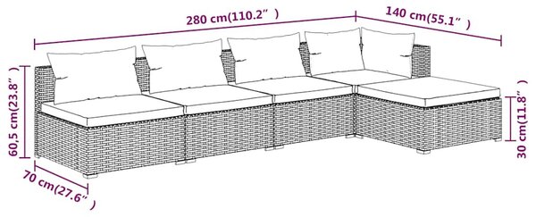 5 részes barna polyrattan kerti ülőgarnitúra párnákkal