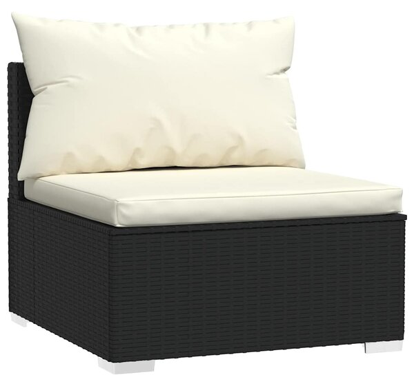 4 részes fekete polyrattan kerti bútorszett párnákkal