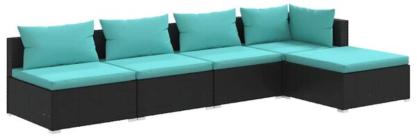 5 részes fekete polyrattan kerti ülőgarnitúra párnákkal