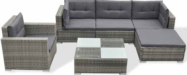 6-részes szürke polyrattan kerti bútorszett párnákkal