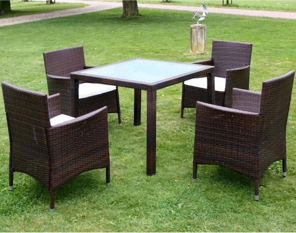 5-részes barna kültéri polyrattan étkezőszett párnákkal