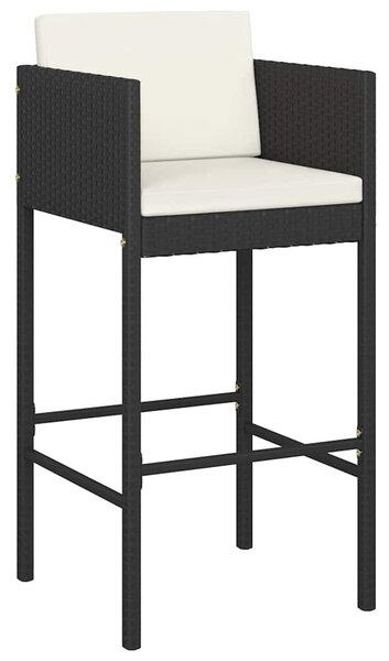 5 részes fekete polyrattan kerti bárszett párnákkal