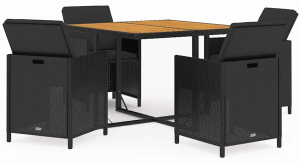 5 részes fekete polyrattan kerti étkezőgarnitúra párnákkal