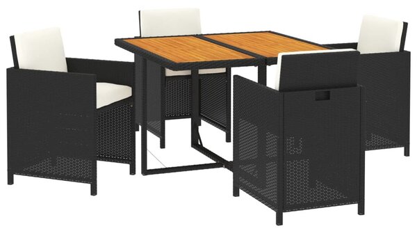 5 részes fekete polyrattan kerti étkezőgarnitúra párnákkal