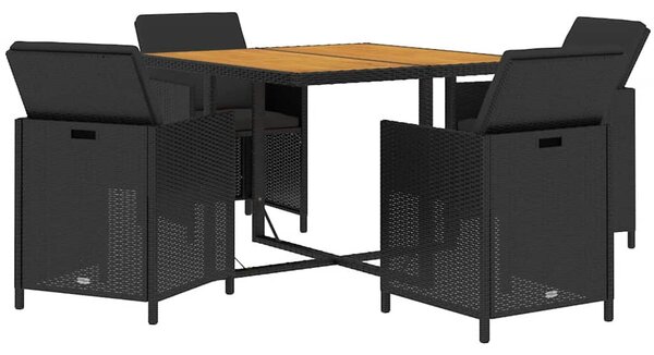 5 részes fekete polyrattan kerti étkezőgarnitúra párnákkal