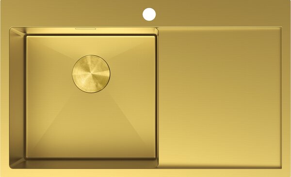 Mexen Exar, 1 medencés rozsdamentes mosogató csepegtetővel, bal oldali, 780 x 480 mm, szálcsiszolt arany, 6433781010L-55