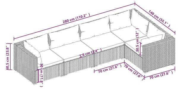 5 részes barna polyrattan kerti ülőgarnitúra párnákkal