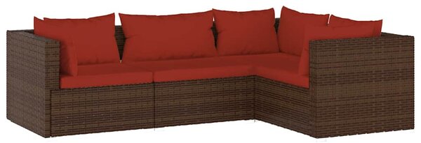 4 részes barna polyrattan kerti bútorszett párnákkal