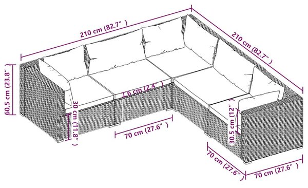 5 részes barna polyrattan kerti ülőgarnitúra párnákkal