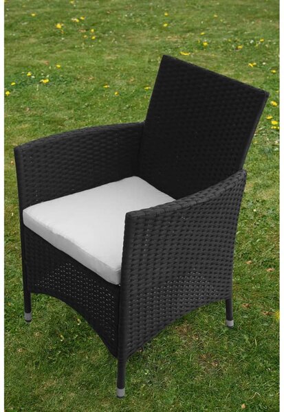 5-részes fekete polyrattan kültéri étkezőszett párnákkal