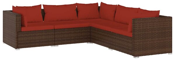 5 részes barna polyrattan kerti ülőgarnitúra párnákkal