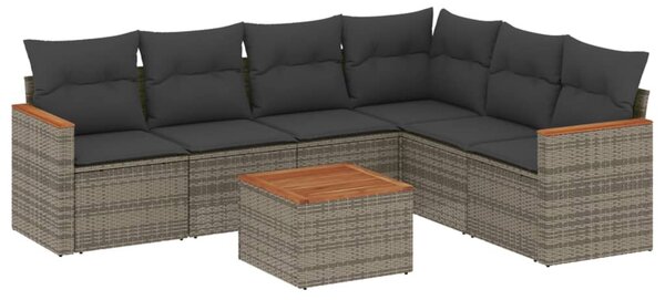 7 részes szürke polyrattan kerti ülőgarnitúra párnákkal