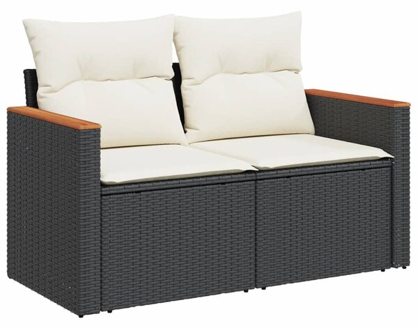 7 részes fekete polyrattan kerti ülőgarnitúra párnával