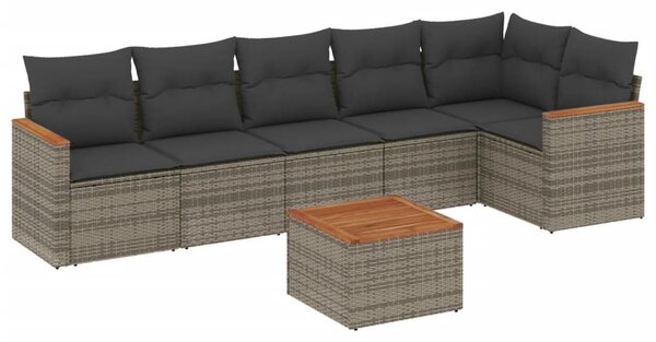 7 részes szürke polyrattan kerti ülőgarnitúra párnákkal