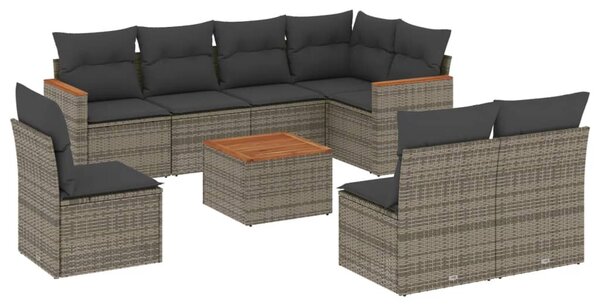 9 részes szürke polyrattan kerti ülőgarnitúra párnákkal