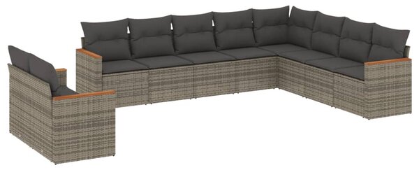 10 részes szürke polyrattan kerti ülőgarnitúra párnákkal