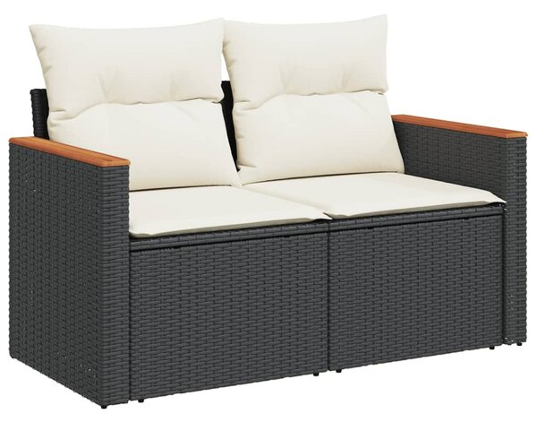 11 részes fekete polyrattan kerti ülőgarnitúra párnákkal