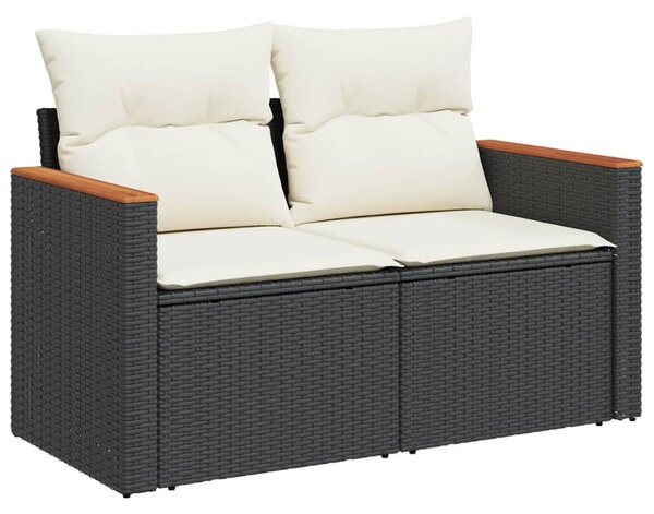 10 részes fekete polyrattan kerti ülőgarnitúra párnákkal