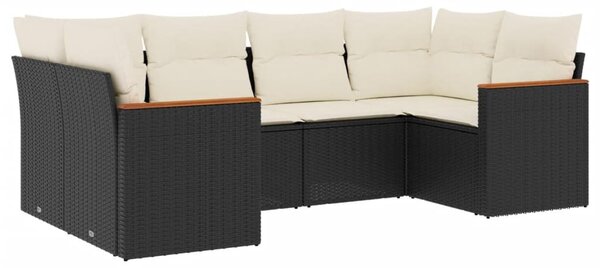 6 részes fekete polyrattan kerti ülőgarnitúra párnákkal