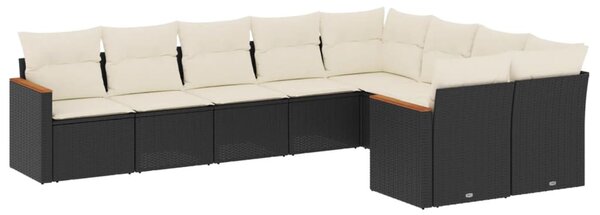 9 részes fekete polyrattan kerti ülőgarnitúra párnákkal