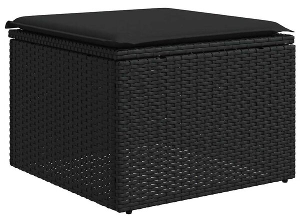 10 részes fekete polyrattan kerti ülőgarnitúra párnákkal