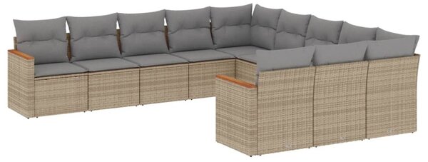 11részes vegyes bézs polyrattan kerti ülőgarnitúra párnákkal