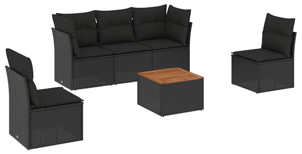 6 részes fekete polyrattan kerti ülőgarnitúra párnákkal