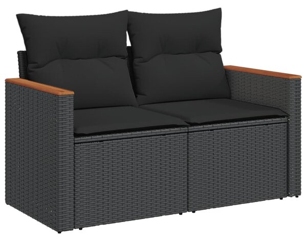 9 részes fekete polyrattan kerti ülőgarnitúra párnákkal