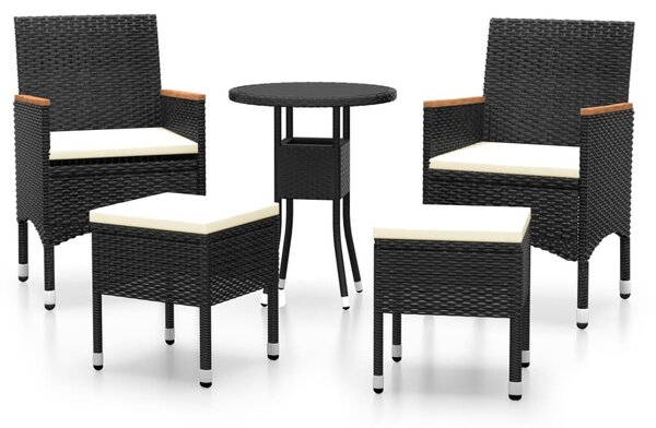 5 részes fekete polyrattan kerti ülőgarnitúra