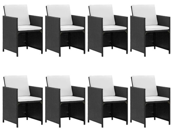 9-részes fekete polyrattan kültéri étkezőszett párnákkal