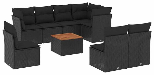 9 részes fekete polyrattan kerti ülőgarnitúra párnákkal