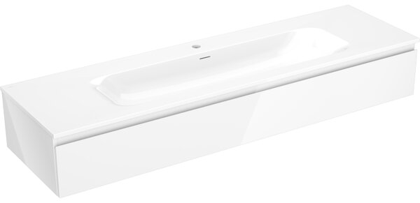 Mexen Orio, fürdőszobaszekrény 160 cm Vela mosdóval, 1 fiókkal, fényes fehér, 91A10-16023-1-BF00-W23M00