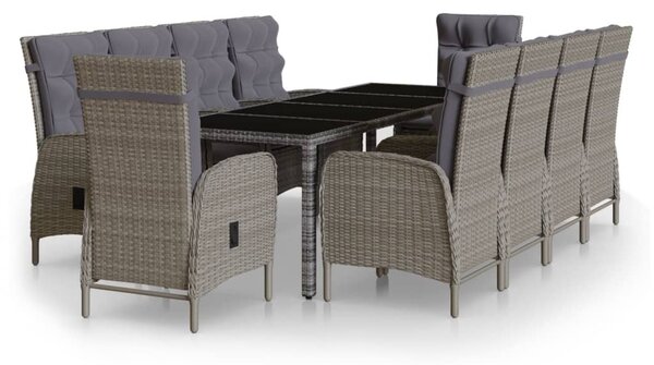 11 részes szürke polyrattan kerti étkezőgarnitúra