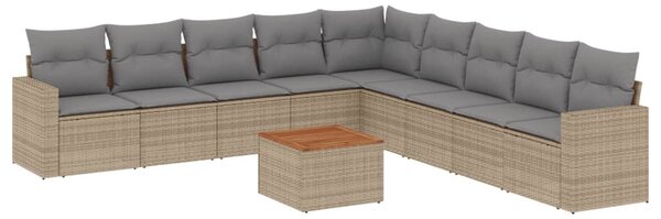 10 részes vegyes bézs polyrattan kerti ülőgarnitúra párnákkal