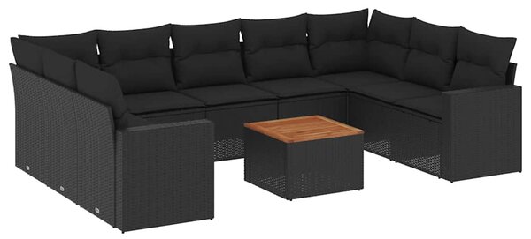 10 részes fekete polyrattan kerti ülőgarnitúra párnákkal