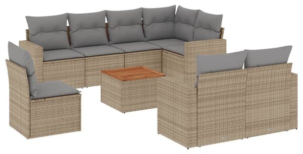 9 részes vegyes bézs polyrattan kerti ülőgarnitúra párnákkal