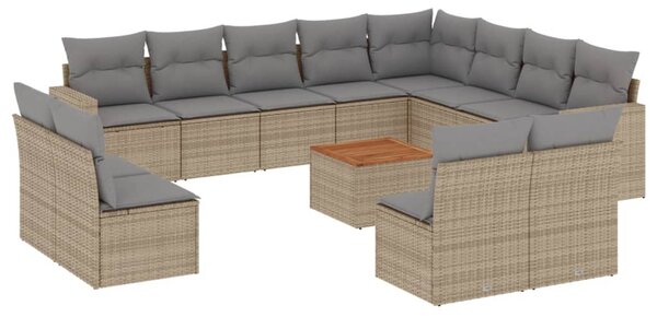 13részes vegyes bézs polyrattan kerti ülőgarnitúra párnákkal