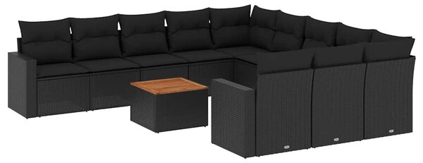 12 részes fekete polyrattan kerti ülőgarnitúra párnákkal