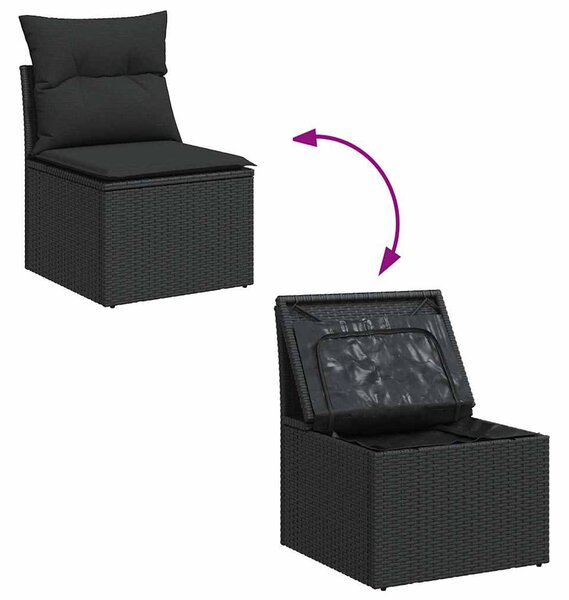 8 részes fekete polyrattan kerti ülőgarnitúra párnákkal