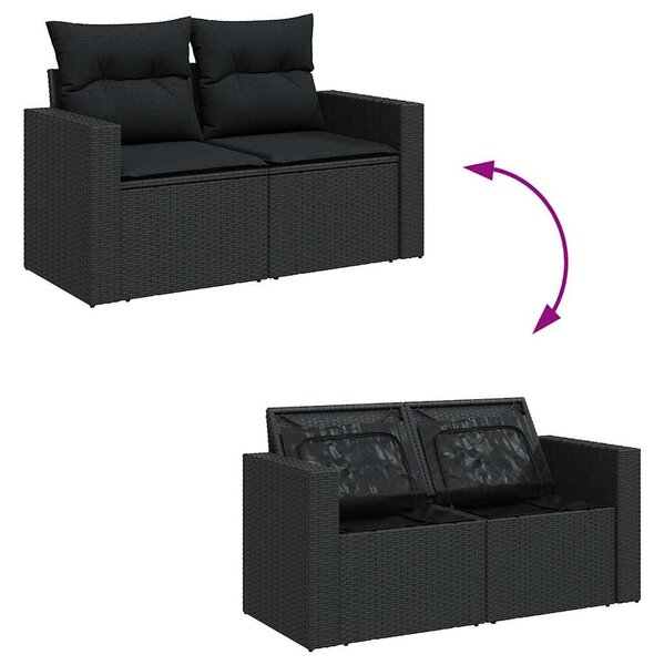 9 részes fekete polyrattan kerti ülőgarnitúra párnákkal