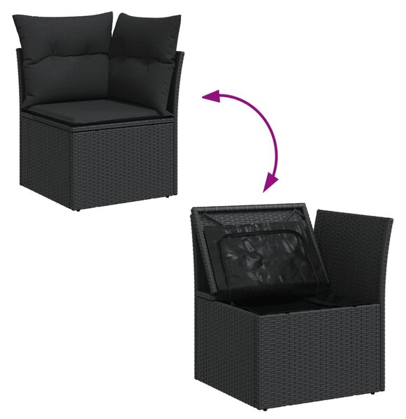6 részes fekete polyrattan kerti ülőgarnitúra párnákkal