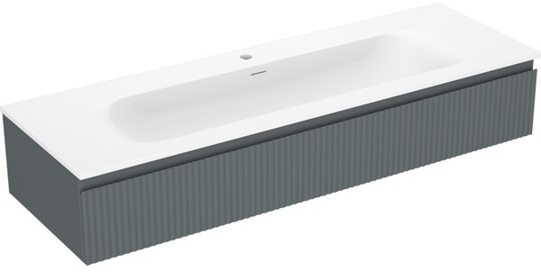 Mexen Rivel, fürdőszobaszekrény 140 cm Vela mosdóval, 1 fiókkal, rovátkolt, grafit matt/fehér matt, 91A20-14023-1-BF66-W23M0
