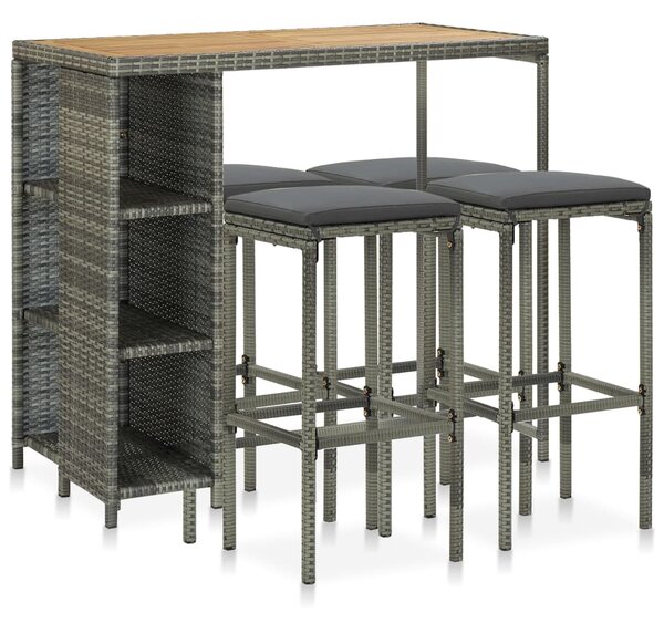 5 darabos szürke polyrattan kerti bárszett párnákkal
