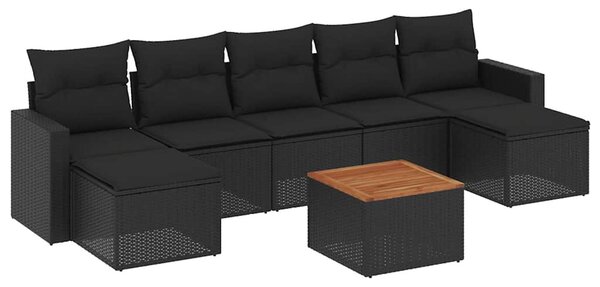 8 részes fekete polyrattan kerti ülőgarnitúra párnákkal