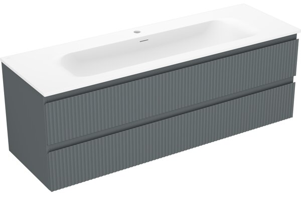 Mexen Rivel, fürdőszobaszekrény 140 cm Vela mosdóval, 2 fiókkal, rovátkolt, grafit matt/fehér matt, 91A20-14047-2-BFF66-W23M