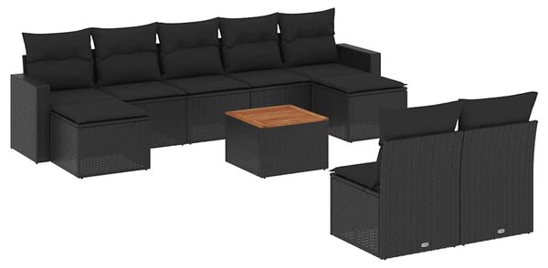 10 részes fekete polyrattan kerti ülőgarnitúra párnákkal